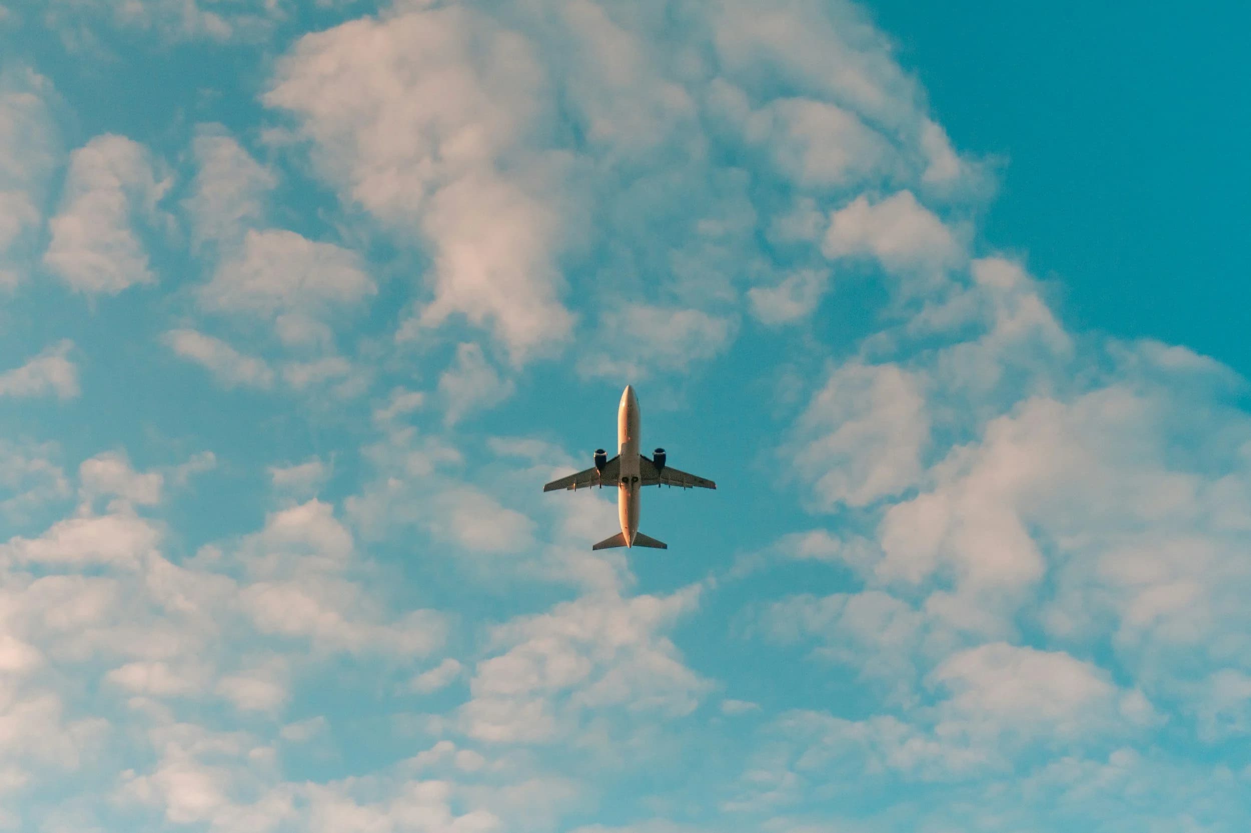 A passenger plane taking off into the sky